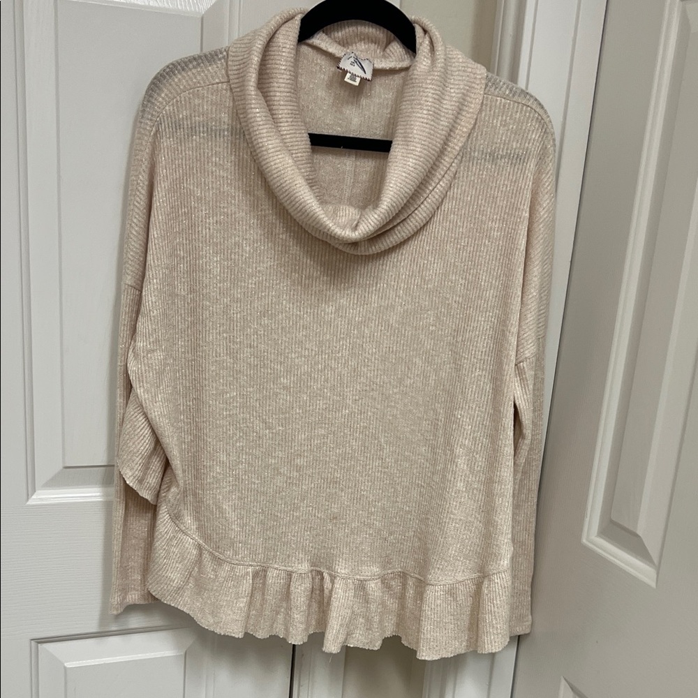 Cream Cowl Neck Sweater with gold specs in it anthropology